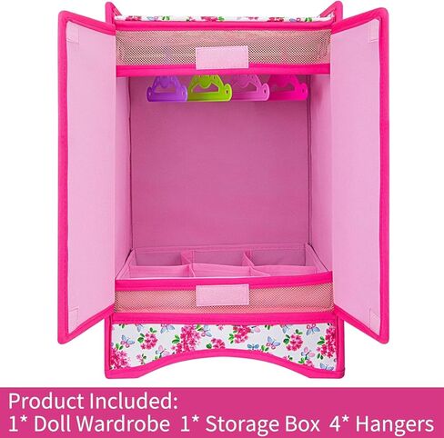 إكسسوارات دمية للبنات من إيكوري فن 45.72 سم خزانة ملابس وإكسسوارات الدمى الأنيقة لتخزين ملابس وإكسسوارات الدمى يشمل خزانة الدمية وشماعات in Kuwait