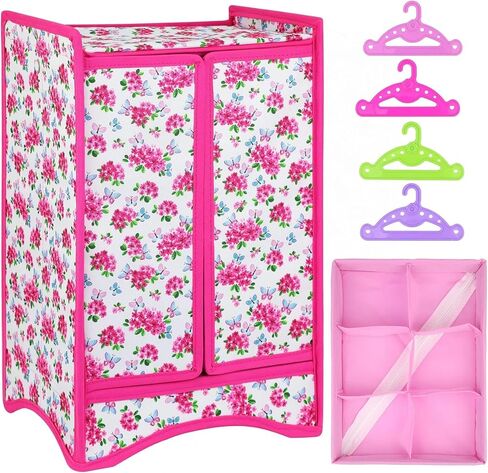 إكسسوارات دمية للبنات من إيكوري فن 45.72 سم خزانة ملابس وإكسسوارات الدمى الأنيقة لتخزين ملابس وإكسسوارات الدمى يشمل خزانة الدمية وشماعات in Kuwait