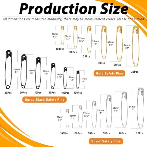 Rustark 960Pcs Safety Pins Assorted 6 Sizes Variety Pack Large and Small Metal Safety Pin Gold Silver Black for Clothing Art Crafts Sewing Quilting Jewelry Making in Saudi Arabia
