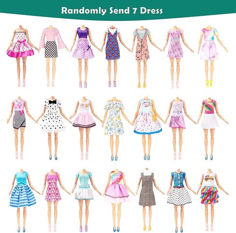 ملابس واكسسوارات الدمى - مجموعة من 20 قطعة عصرية لطيفة للدمى، 10 مجموعات ملابس عصرية تتضمن 5 فساتين، 5 توب 5 سراويل و10 احذية انيقة مختلفة in Kuwait