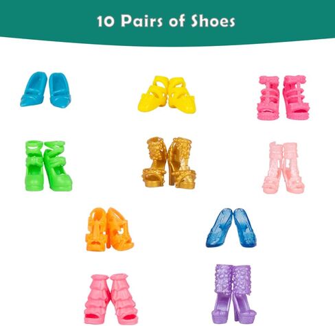 ملابس واكسسوارات الدمى - مجموعة من 20 قطعة عصرية لطيفة للدمى، 10 مجموعات ملابس عصرية تتضمن 5 فساتين، 5 توب 5 سراويل و10 احذية انيقة مختلفة in Kuwait