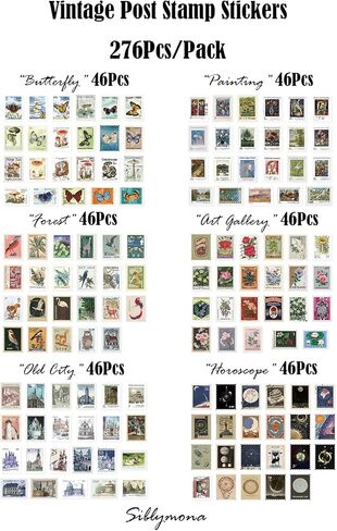 276Pcs Vintage Postage Stamps Stickers Pack, Decorative Stamp Stickers, Adhesive Stickers for Scrapbooking Bullet Planners DIY Art Crafts Calendars Notebook Travel Journal in Kuwait