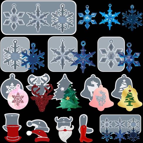 14 Pieces Christmas Resin Silicone Molds Christmas Snowflake Keychain Molds Christmas Tree Epoxy Casting Mold Christmas Theme Bell Mold with Hanging Hole for Christmas Home Party Decor Supplies in Saudi Arabia