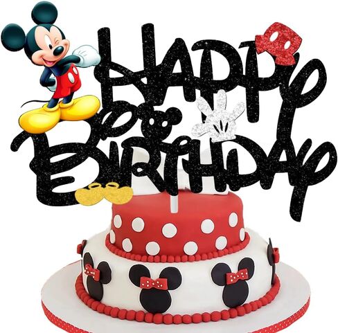 أعلى كعكة الفأر، غلاف كعكة عيد ميلاد سعيد لامع، فأر أسود مع بدلات للأطفال الأولاد لوازم تزيين حفلات أعياد الميلاد (على الوجهين) in Kuwait
