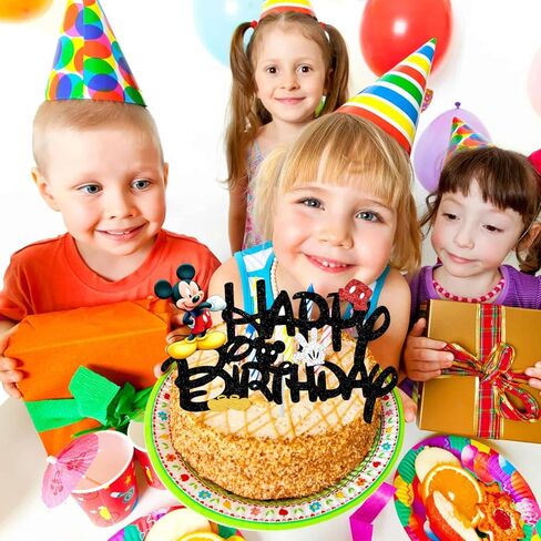 أعلى كعكة الفأر، غلاف كعكة عيد ميلاد سعيد لامع، فأر أسود مع بدلات للأطفال الأولاد لوازم تزيين حفلات أعياد الميلاد (على الوجهين) in Kuwait