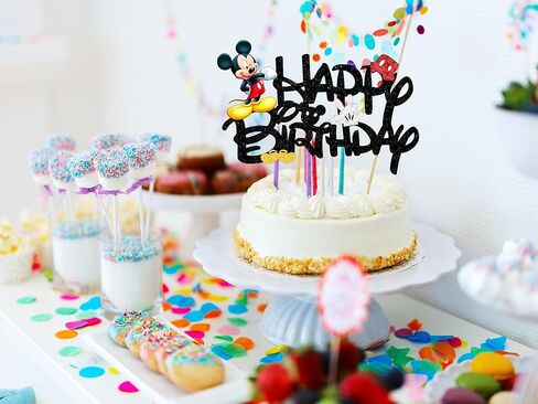 أعلى كعكة الفأر، غلاف كعكة عيد ميلاد سعيد لامع، فأر أسود مع بدلات للأطفال الأولاد لوازم تزيين حفلات أعياد الميلاد (على الوجهين) in Kuwait