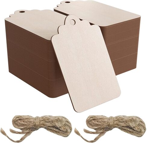 100 قطعة من البطاقات الخشبية الفارغة المستطيلة مقاس 2.7 × 1.5 انش مع فتحات وحبل بطول 32.8 قدم للعطلات وتزيين الطلاء بنفسك in Kuwait