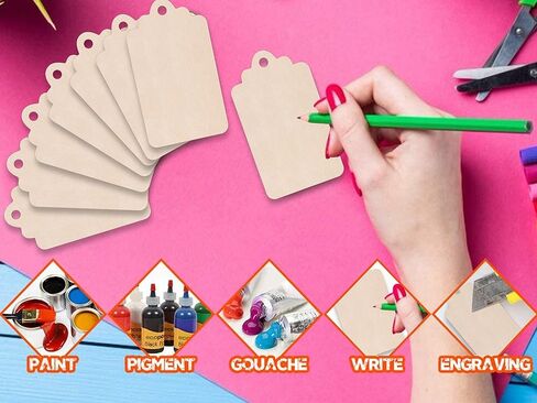 100 قطعة من البطاقات الخشبية الفارغة المستطيلة مقاس 2.7 × 1.5 انش مع فتحات وحبل بطول 32.8 قدم للعطلات وتزيين الطلاء بنفسك in Kuwait