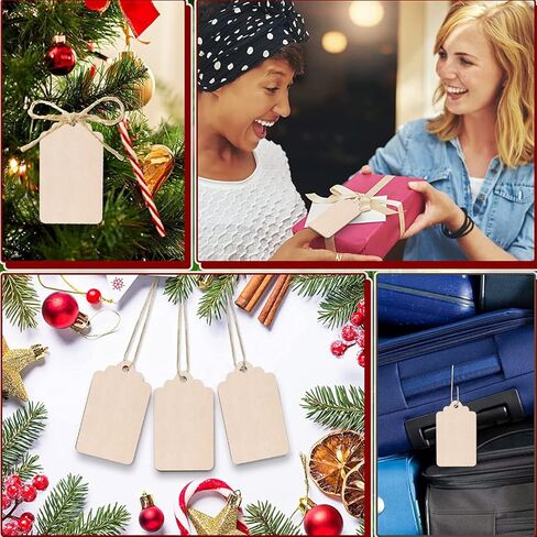 100 قطعة من البطاقات الخشبية الفارغة المستطيلة مقاس 2.7 × 1.5 انش مع فتحات وحبل بطول 32.8 قدم للعطلات وتزيين الطلاء بنفسك in Kuwait