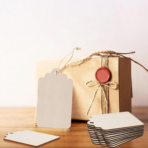 100 قطعة من البطاقات الخشبية الفارغة المستطيلة مقاس 2.7 × 1.5 انش مع فتحات وحبل بطول 32.8 قدم للعطلات وتزيين الطلاء بنفسك in Kuwait