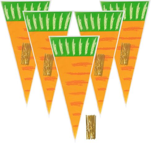 VEIREN 100 Pieces Cone Candy Bags Creative Carrot Shape Treat Bag with Twist Ties Cellophane Goody Cookies DIY Translucent Gift Storage Packaging Bag for Holiday Birthday Wedding Party Decor in Saudi Arabia