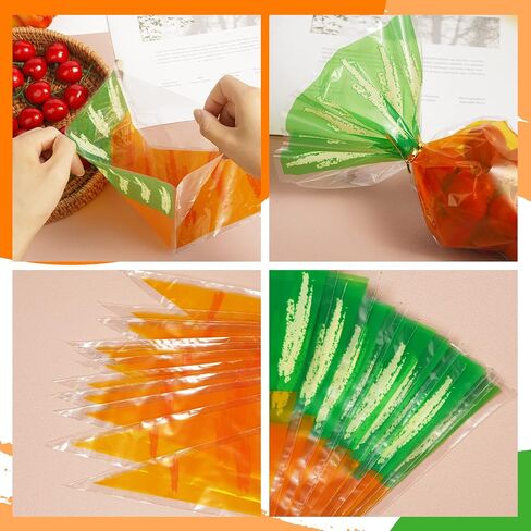 VEIREN 100 Pieces Cone Candy Bags Creative Carrot Shape Treat Bag with Twist Ties Cellophane Goody Cookies DIY Translucent Gift Storage Packaging Bag for Holiday Birthday Wedding Party Decor in Saudi Arabia