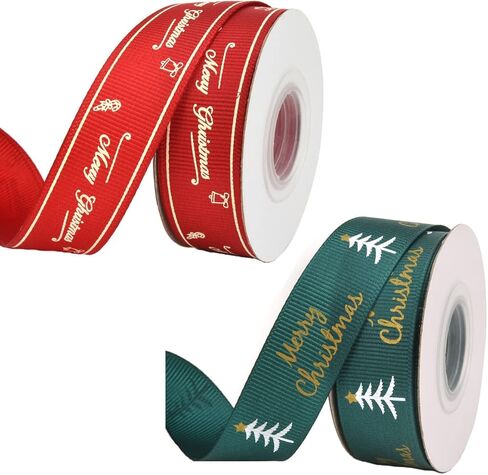 بكرتان من أشرطة عيد الميلاد، بطول 20 ياردة وعرض 20 مم من أشرطة الساتان لتغليف هدايا عيد الميلاد وتزيينها، أحمر وأخضر in Kuwait