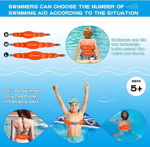 أحزمة سباحة للأطفال والكبار، (3 حزم) مساعد السباحة القابل للنفخ ، مع مشبك أمان قابل للتعديل ، عوامة سباحة محمولة للتدريب على السباحة وتطفو على الماء للأطفال الصغار (S+M+L) in Kuwait