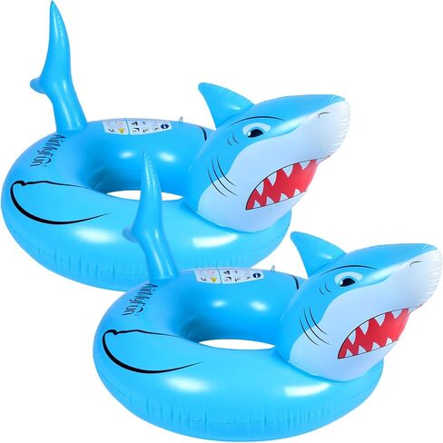 2 Pcs Shark Pool Float for Kids Adults Inflatable Swimming Tube Ring Toys Shark Swim Tube Ride on Pool Party Floaties for Beach Summer Swimming Pool Toy for Adults Teens in Saudi Arabia