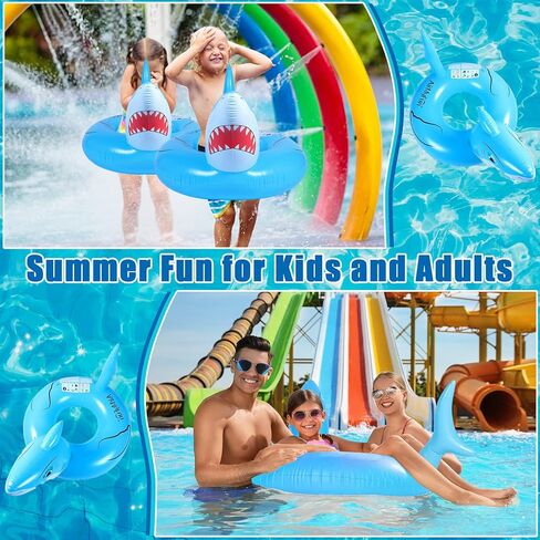 2 Pcs Shark Pool Float for Kids Adults Inflatable Swimming Tube Ring Toys Shark Swim Tube Ride on Pool Party Floaties for Beach Summer Swimming Pool Toy for Adults Teens in Saudi Arabia