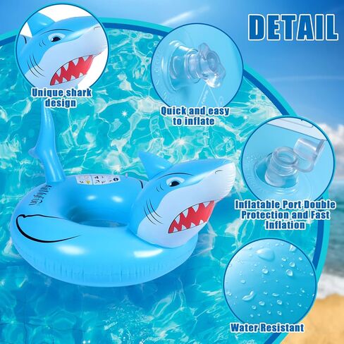 2 Pcs Shark Pool Float for Kids Adults Inflatable Swimming Tube Ring Toys Shark Swim Tube Ride on Pool Party Floaties for Beach Summer Swimming Pool Toy for Adults Teens in Saudi Arabia