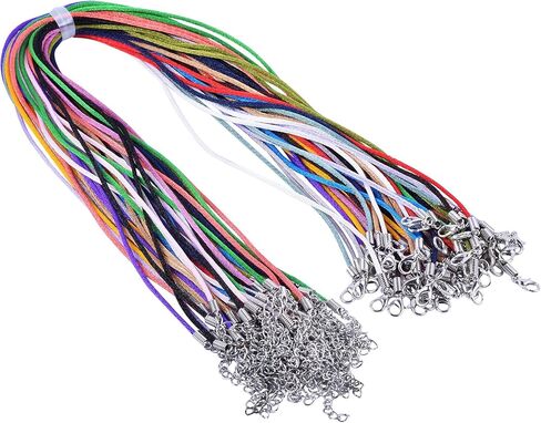 KONMAY 50pcs Black Satin Silk Necklace Cord 2.0mm/18'' with 2'' Extension Chain Lead&Nickel Free in Kuwait