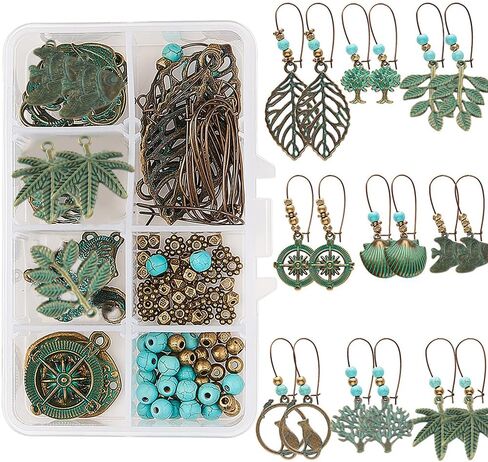 SUNNYCLUE 1 صندوق DIY 10 أزواج من الأقراط المتدلية البوهيمية الفيروزية العتيقة لصنع مجموعة المبتدئين من الأقراط المتدلية الرجعية من بوهو لوازم سحر أوراق الزهور للبالغين المبتدئين في صناعة المجوهرات in Kuwait