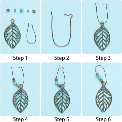 SUNNYCLUE 1 صندوق DIY 10 أزواج من الأقراط المتدلية البوهيمية الفيروزية العتيقة لصنع مجموعة المبتدئين من الأقراط المتدلية الرجعية من بوهو لوازم سحر أوراق الزهور للبالغين المبتدئين في صناعة المجوهرات in Kuwait