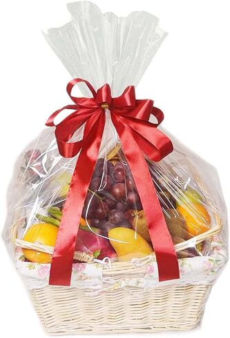 أكياس سلة شفافة من QKEEDSN، 20 قطعة مقاس 22 × 28 بوصة من أكياس هدايا السيلوفان للسلال والهدايا، بسمك 2.3 مل، متضمنة شريط in Kuwait