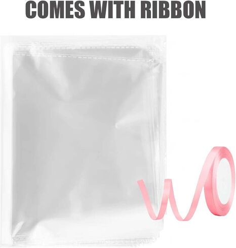 أكياس سلة شفافة من QKEEDSN، 20 قطعة مقاس 22 × 28 بوصة من أكياس هدايا السيلوفان للسلال والهدايا، بسمك 2.3 مل، متضمنة شريط in Kuwait