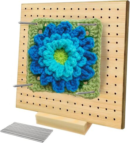 11.8 Inches Blocking Board for Crocheting, SUVEUS Bamboo Board with 20 Pcs 3.9" Steel Pins for Granny Squares and Knitting Crochet, Crochet Accessories Gifts for Women, Stand Included (Natural Color) in Kuwait