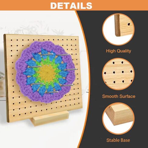11.8 Inches Blocking Board for Crocheting, SUVEUS Bamboo Board with 20 Pcs 3.9" Steel Pins for Granny Squares and Knitting Crochet, Crochet Accessories Gifts for Women, Stand Included (Natural Color) in Kuwait
