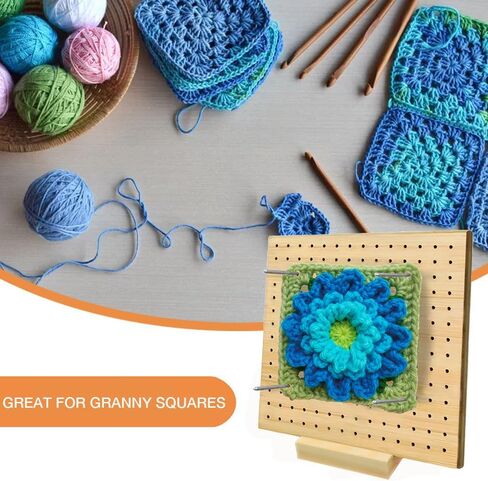 11.8 Inches Blocking Board for Crocheting, SUVEUS Bamboo Board with 20 Pcs 3.9" Steel Pins for Granny Squares and Knitting Crochet, Crochet Accessories Gifts for Women, Stand Included (Natural Color) in Kuwait