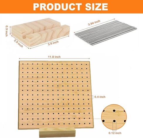 11.8 Inches Blocking Board for Crocheting, SUVEUS Bamboo Board with 20 Pcs 3.9" Steel Pins for Granny Squares and Knitting Crochet, Crochet Accessories Gifts for Women, Stand Included (Natural Color) in Kuwait