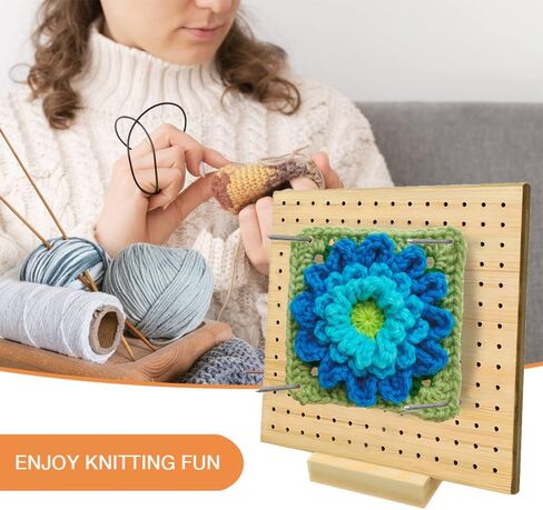 11.8 Inches Blocking Board for Crocheting, SUVEUS Bamboo Board with 20 Pcs 3.9" Steel Pins for Granny Squares and Knitting Crochet, Crochet Accessories Gifts for Women, Stand Included (Natural Color) in Kuwait