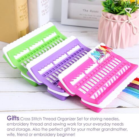 Yunnyp 50 موضع رف منظم لخيط التطريز، منظمو الخيوط لأدوات التطريز المتقاطعة أدوات الخياطة مجموعة حامل الإبرة مع 4 قطع بطاقات مشروع فارغة قابلة للاستبدال in Kuwait