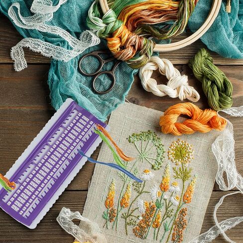 Yunnyp 50 موضع رف منظم لخيط التطريز، منظمو الخيوط لأدوات التطريز المتقاطعة أدوات الخياطة مجموعة حامل الإبرة مع 4 قطع بطاقات مشروع فارغة قابلة للاستبدال in Kuwait