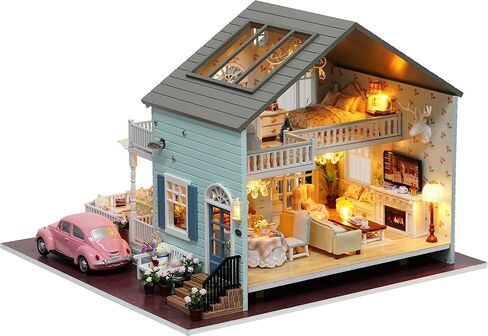 (دولهاوس) - احجية خشبية ثلاثية الابعاد مصنوعة يدويا من الخشب مع اضاءة كوينزتاون هوليدايز سلسلة اكسسوارات بيوت الدمى مع اثاث واضاءة LED وصندوق موسيقي، افضل هدية للكريسماس in Kuwait