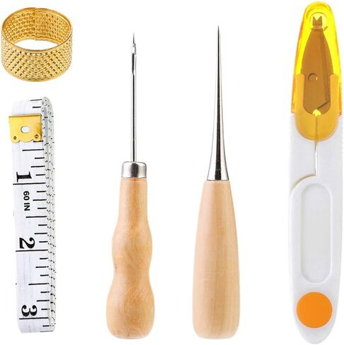 مجموعة إصلاح التنجيد، مجموعة أدوات من الجلد الحرفية تتضمن خيط الشمع وشريط قياس إبر الخياطة اليدوية ومقصات مخروطية الشكل بفتحة متوسطة، وحلقة نحاسية، مجموعة أدوات قماشية DIY لإصلاح الجلد in Kuwait