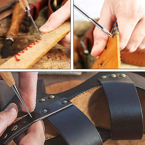 مجموعة إصلاح التنجيد، مجموعة أدوات من الجلد الحرفية تتضمن خيط الشمع وشريط قياس إبر الخياطة اليدوية ومقصات مخروطية الشكل بفتحة متوسطة، وحلقة نحاسية، مجموعة أدوات قماشية DIY لإصلاح الجلد in Kuwait