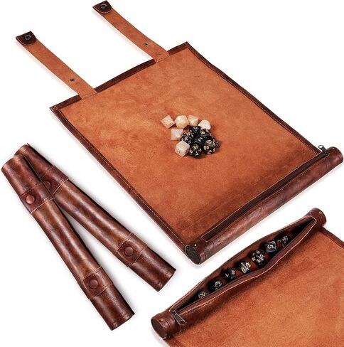 Dice Tray Dice Mat Folding Rolling Mat Dice Scroll Leather Dice Holder Bag Storage Box Compatible with DND RPG Table Game Dice (Brown,1 Piece) in Saudi Arabia