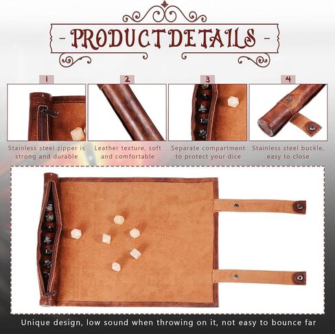 Dice Tray Dice Mat Folding Rolling Mat Dice Scroll Leather Dice Holder Bag Storage Box Compatible with DND RPG Table Game Dice (Brown,1 Piece) in Saudi Arabia