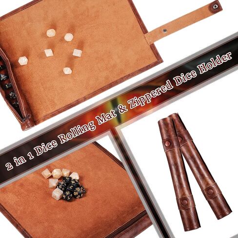 Dice Tray Dice Mat Folding Rolling Mat Dice Scroll Leather Dice Holder Bag Storage Box Compatible with DND RPG Table Game Dice (Brown,1 Piece) in Saudi Arabia