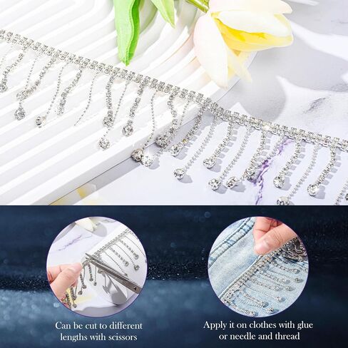 Sinor 1 Yard Rhinestone Fringe Trim, Tassel Chain Crystal Diamond Beaded Rhinestones Ribbon for DIY Sewing Clothing Jeans Wedding Party Craft Decoration Accessories -Rosegold, Style D in Saudi Arabia