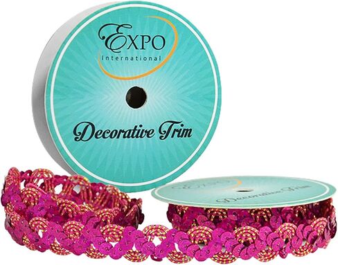 Expo International Oona RIC Rac Cord & Zig Zag Hologram Sequin Spool | Fuchsia | (3 Yard Cut) Trim, 3 yd in Saudi Arabia