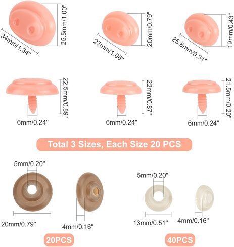 120 قطعة من أنف الخنزير البيضاوي من PH PandaHall، 5 أحجام من أنف البلاستيك الآمن للحيوانات مع 60 قطعة من الغسالات الدقيقة للحرف اليدوية المصنوعة من الكروشيه والحيوانات المحشوة، صناعة الحرف اليدوية، دبوس 6 مم in Kuwait