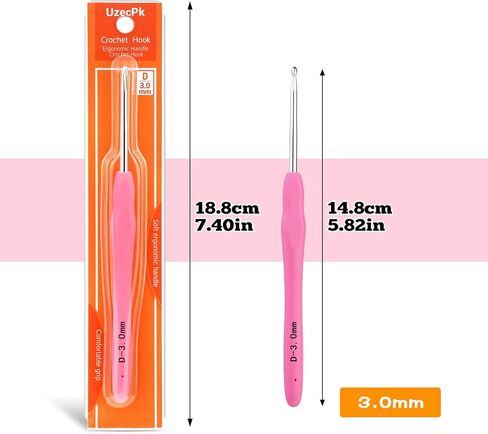 3.0mm Crochet Hook, Ergonomic Handle for Arthritic Hands Extra Long  Knitting Needles for Beginners and Experienced Crochet Hooks Lovers, Handmade DIY Knitting Crochet in Kuwait