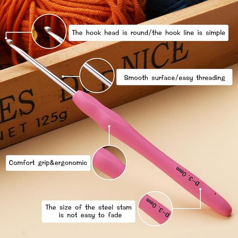 3.0mm Crochet Hook, Ergonomic Handle for Arthritic Hands Extra Long  Knitting Needles for Beginners and Experienced Crochet Hooks Lovers, Handmade DIY Knitting Crochet in Kuwait