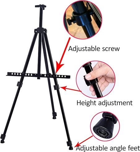 حامل عرض اللوحة الفنية من Aokbean، حامل حامل حامل معدني من الألومنيوم قابل للحمل، ملصقات فنية من القماش، لافتات عرض الصور، حامل حامل ثلاثي القوائم مع حقيبة لرسم الأرضية، اللوحة (66 باللون الأسود - عبوتان) in Kuwait