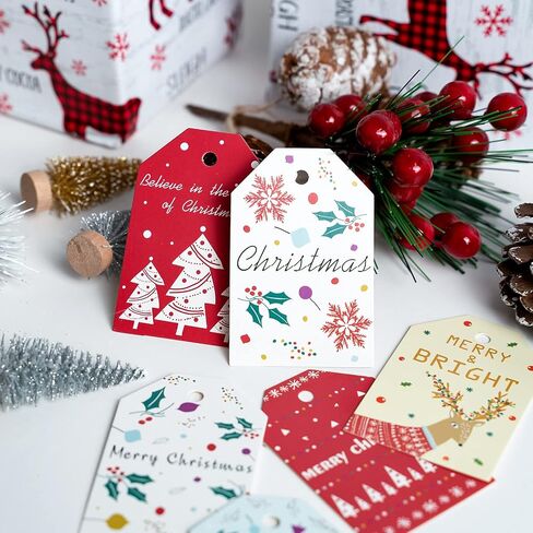 علامات عيد الميلاد WRAPAHOLIC مع سلسلة - 100 قطعة مقاس 1.85 × 3.2 بوصة علامات ورقية بتصميم رجل ثلج عيد الميلاد مع خيوط الجوت الطبيعية بطول 100 قدم لقضاء العطلات وتزيين الحفلات in Kuwait