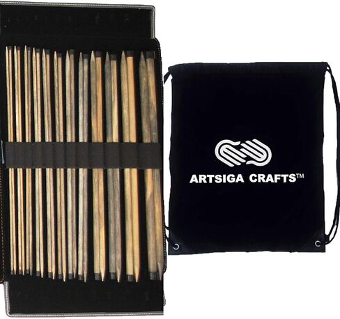 مجموعة حياكة مستقيمة من Lykke Indigo مقاس 14 بوصة (35.5 سم) من خشب البتولا بمقاسات الولايات المتحدة 4 و5 و6 و7 و8 و9 و10 و10.5 و11 و13 و15 و17 تتضمن حقيبة من قماش الدنيم النيلي مع حقيبة مشروع Artsiga Crafts in Kuwait