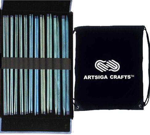 Lykke Driftwood 14-Inch (35.5cm) Straight Knitting Set Birchwood US Sizes 4, 5, 6, 7, 8, 9, 10, 10.5, 11, 13, 15, & 17 Includes Black Denim Case Bundled with 1 Artsiga Crafts Project Bag in Kuwait