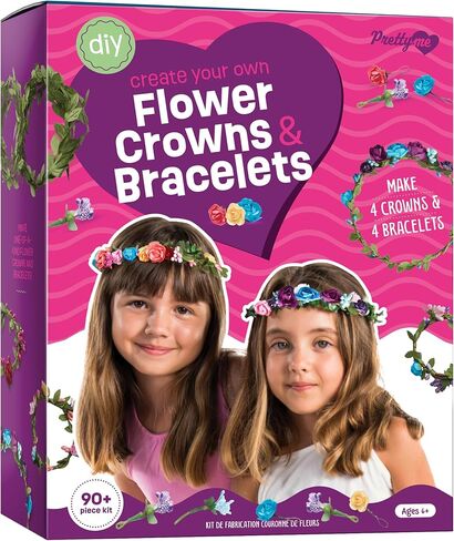 Flower Crowns & Bracelet Making Kit for Girls - Make Your Own Jewelry Kits for Kids - DIY Hair Accessories Set - Arts & Crafts Gift for Ages 6-12 Year Old Girl - Craft Maker Gifts Toys Age 6 7 8 9 10 in Kuwait