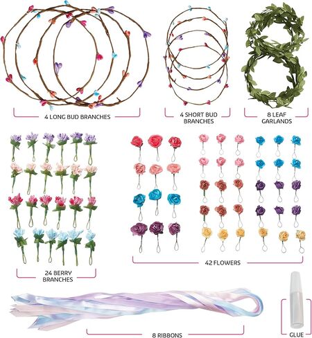 Flower Crowns & Bracelet Making Kit for Girls - Make Your Own Jewelry Kits for Kids - DIY Hair Accessories Set - Arts & Crafts Gift for Ages 6-12 Year Old Girl - Craft Maker Gifts Toys Age 6 7 8 9 10 in Kuwait